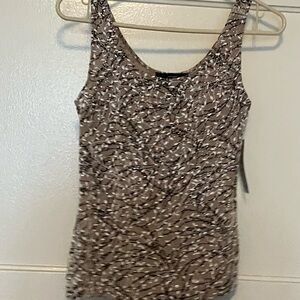 Alex Evenings Brown and White Sequin Fitted Tank Top